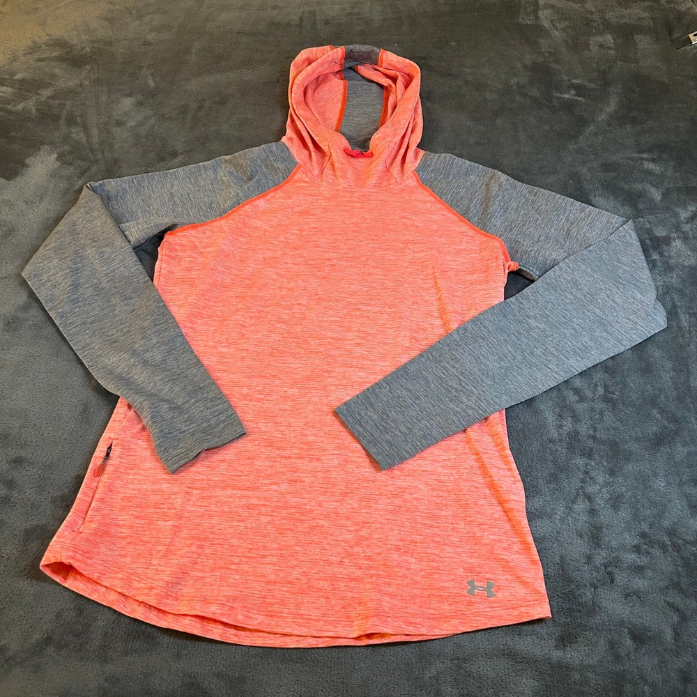 Under Armour HeatGear Fitted Running Hoodie Top Long Sleeve Coral Womens Small